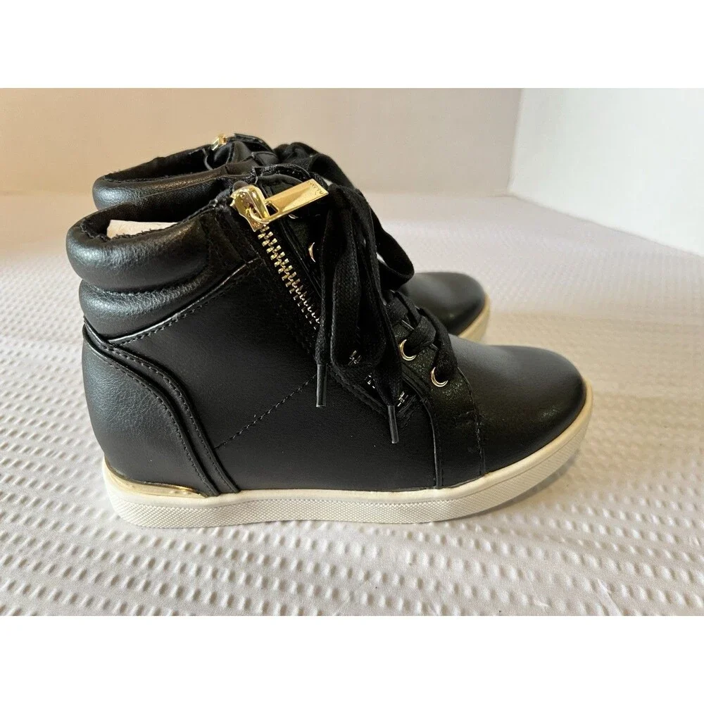 Aldo Black Wedge Shoes Sneakers With Gold Zippers Kids Size 13c EUC!